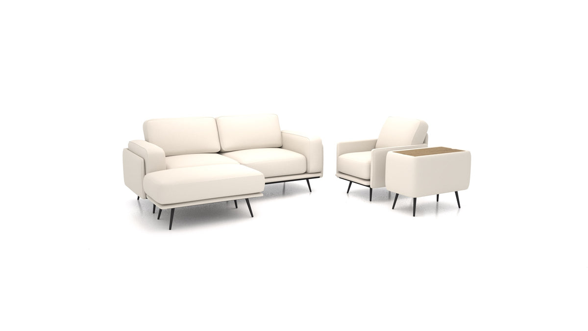 OIKO M+, modularna sjedeća garnitura FEYDOM u tkanini Heim HM-03 White, tamno drvo