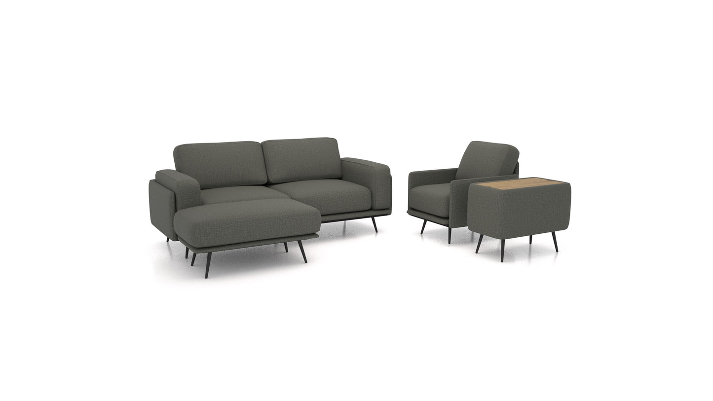 OIKO M+, modularna sjedeća garnitura FEYDOM u tkanini Heim HM-98 Dark Grey, tamno drvo