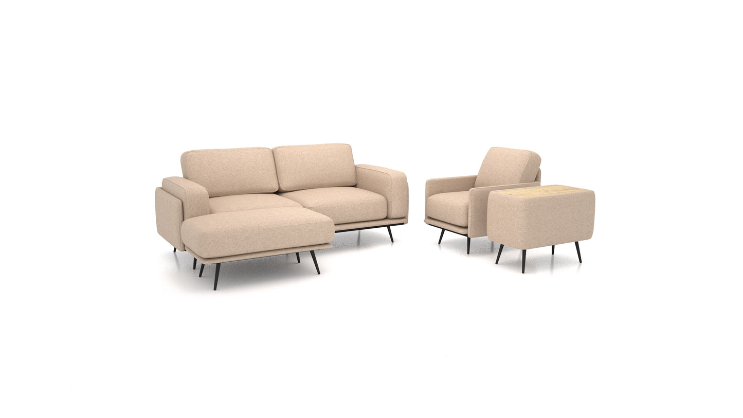 OIKO M+, modularna sjedeća garnitura FEYDOM u tkanini Icon IC-06 Cappuccino, svijetlo drvo