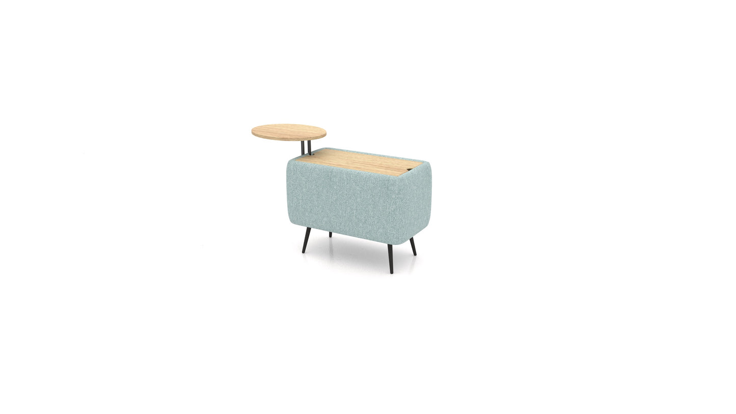 OIKO Stol sa spremnikom i drvenim bočnim stolićem, modularna sjedeća garnitura FEYDOM u tkanini Alure DE-75 Pastel Blue, svijetlo drvo
