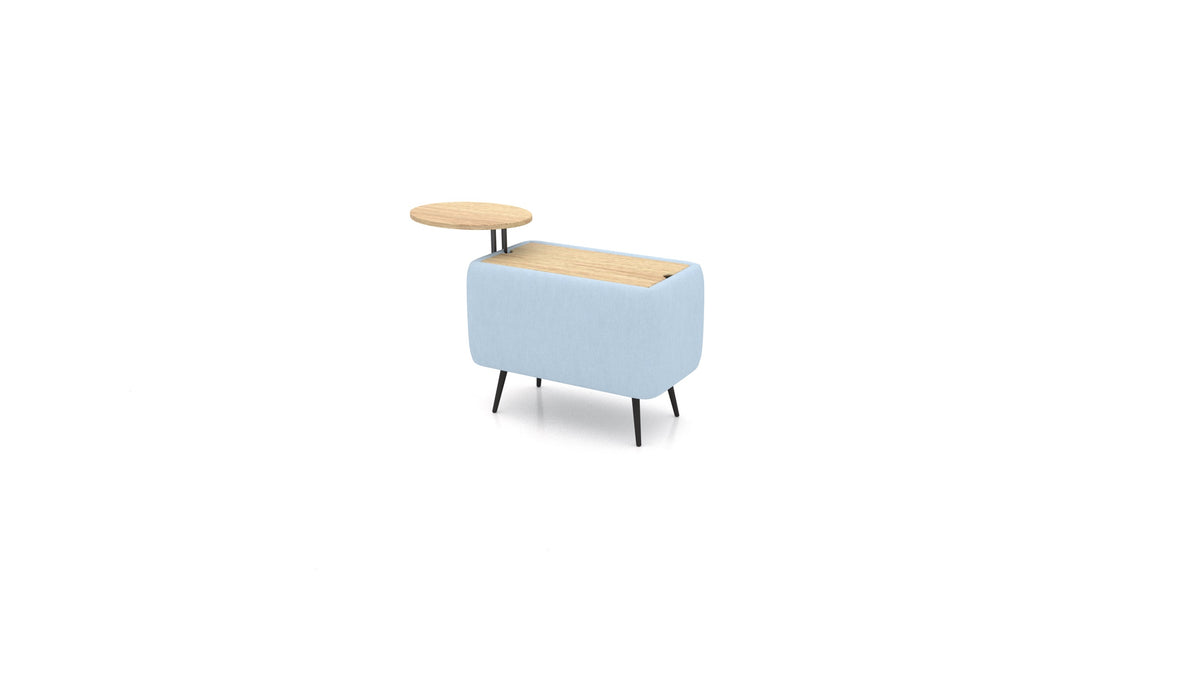 OIKO Stol sa spremnikom i drvenim bočnim stolićem, modularna sjedeća garnitura FEYDOM u tkanini Mollia FF-19 Pastel Blue, svijetlo drvo