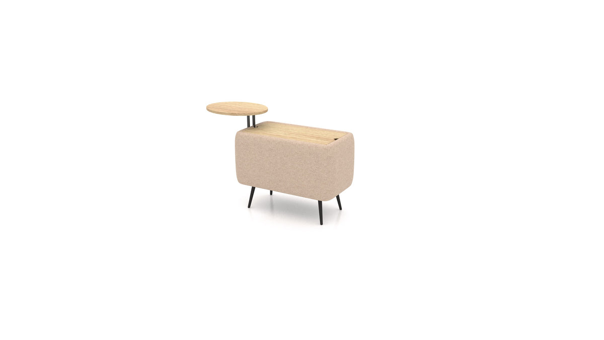 OIKO Stol sa spremnikom i drvenim bočnim stolićem, modularna sjedeća garnitura FEYDOM u tkanini Icon IC-06 Cappuccino, svijetlo drvo