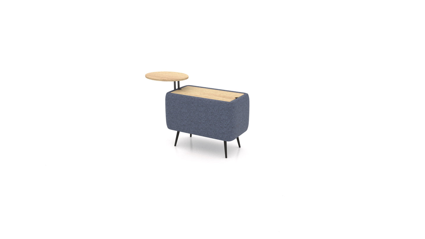 OIKO Stol sa spremnikom i drvenim bočnim stolićem, modularna sjedeća garnitura FEYDOM u tkanini Icon IC-79 Deep Blue, svijetlo drvo