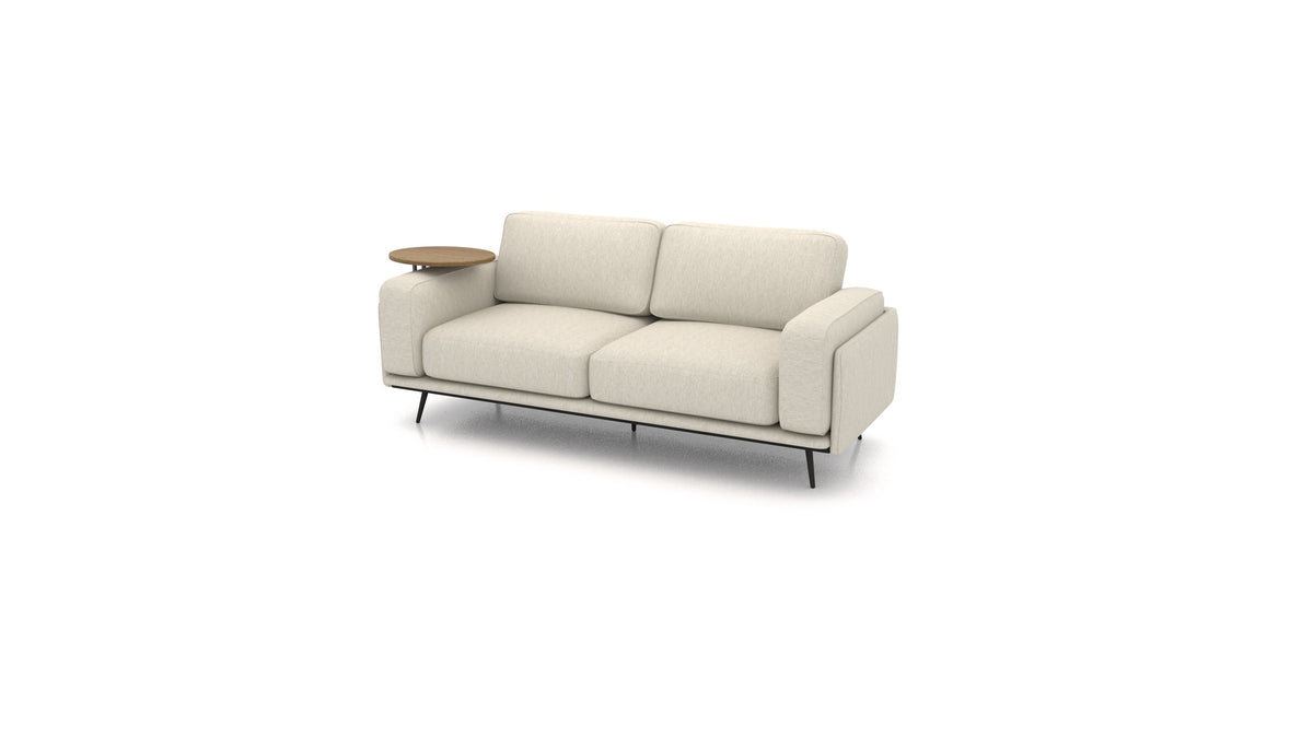 OIKO Trosjed s drvenim bočnim stolićem, modularna sjedeća garnitura FEYDOM u tkanini Astra AT-80 Light Grey, tamno drvo
