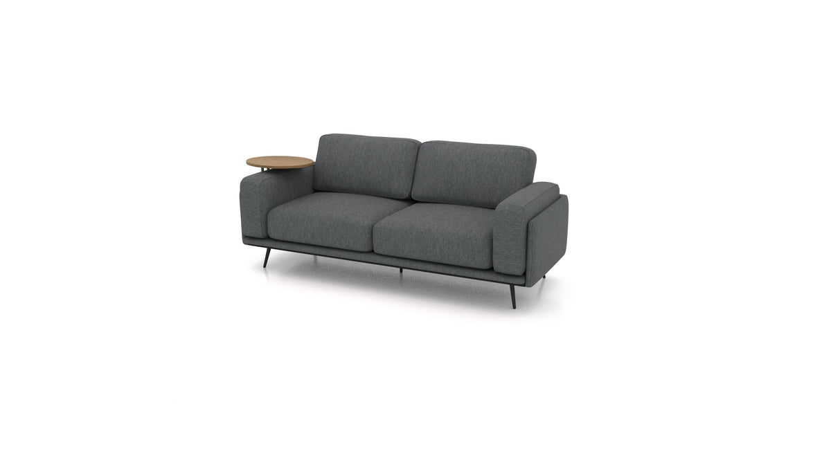 OIKO Trosjed s drvenim bočnim stolićem, modularna sjedeća garnitura FEYDOM u tkanini Astra AT-88 Dark Grey, tamno drvo