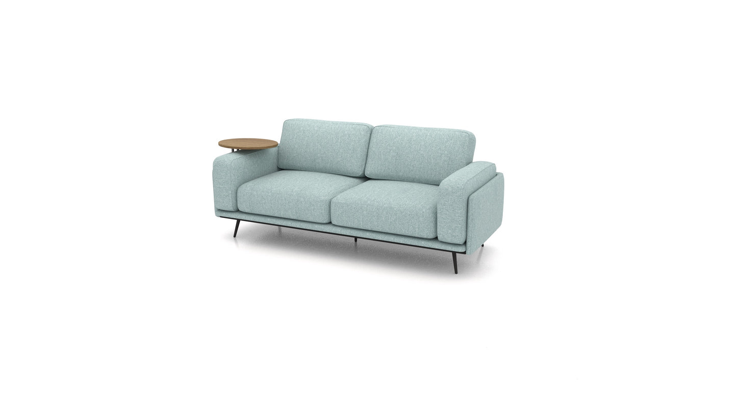 OIKO Trosjed s drvenim bočnim stolićem, modularna sjedeća garnitura FEYDOM u tkanini Alure DE-75 Pastel Blue, tamno drvo
