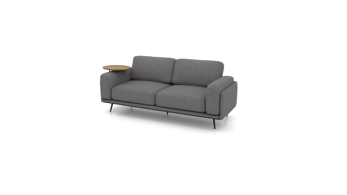 OIKO Trosjed s drvenim bočnim stolićem, modularna sjedeća garnitura FEYDOM u tkanini Phoenix FE-92 Dark Grey, tamno drvo