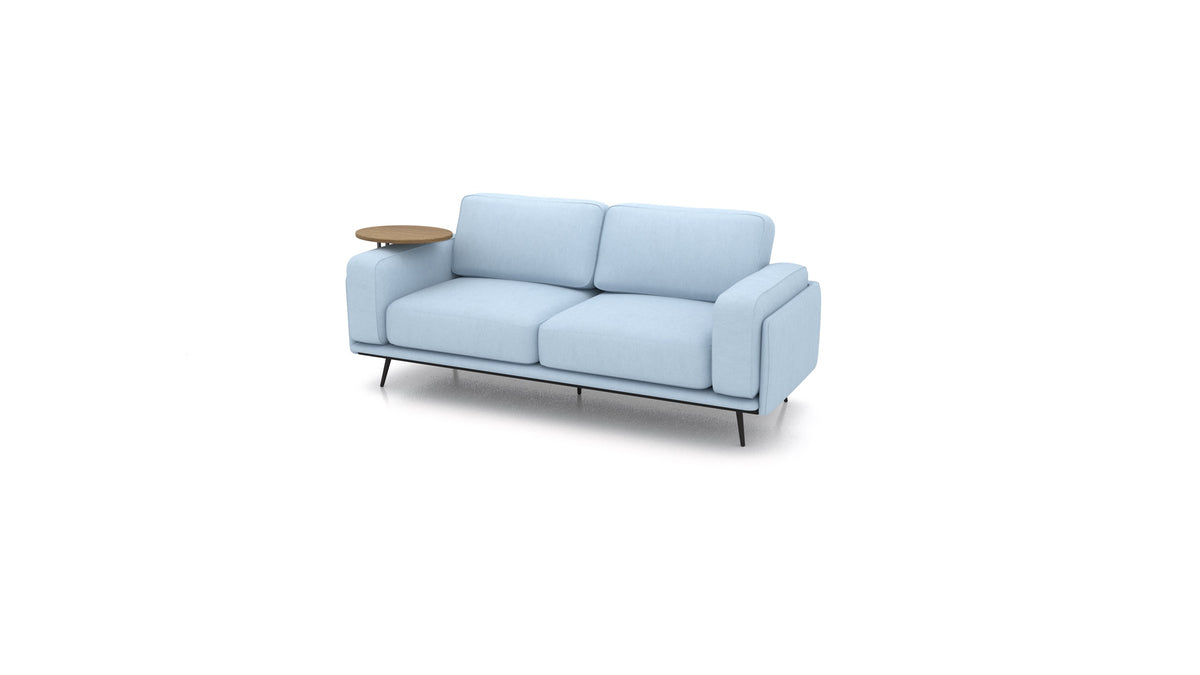 OIKO Trosjed s drvenim bočnim stolićem, modularna sjedeća garnitura FEYDOM u tkanini Mollia FF-19 Pastel Blue, tamno drvo