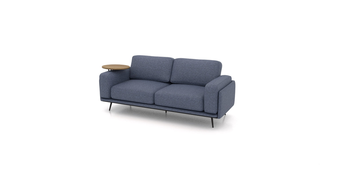 OIKO Trosjed s drvenim bočnim stolićem, modularna sjedeća garnitura FEYDOM u tkanini Icon IC-79 Deep Blue, tamno drvo